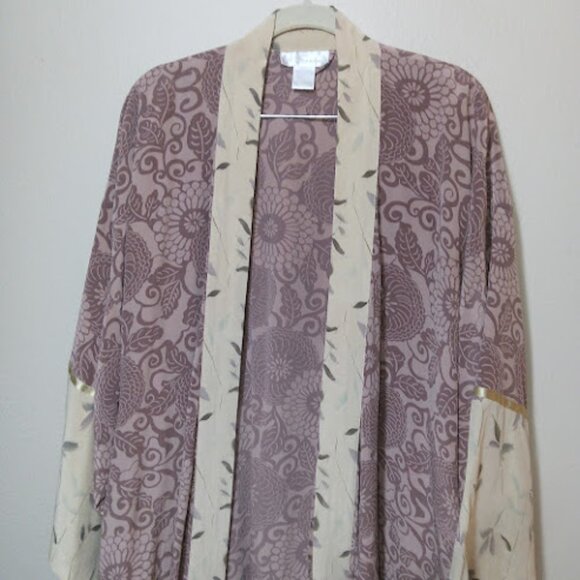 SOFT SURROUNDINGS Silk Open Front House Robe Floral Kimono Duster Boho Cover Up - Picture 3 of 13